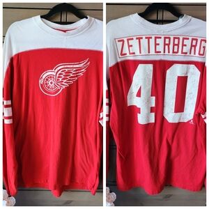 Reebok  Detroit Red Wings Zetterberg #40 Red & White Long Sleeve Tee